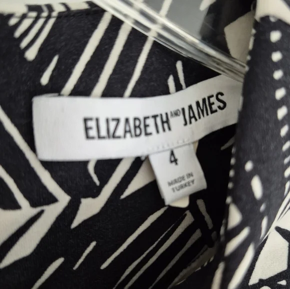 Elizabeth James Dress Mailyn Palm Leaf Stretch Black White Long Sleeve S… - Picture 8 of 12